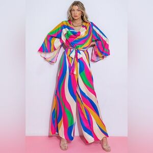 Flying Tomato Multicolor Wave-Print Wide-Leg Jumpsuit
